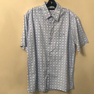 Andrew Fezza White Multicolored Print Dress Shirt Cotton Short Sleeve XL